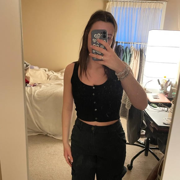 Black Wilfred Free Open Knit Button Up Tank Size S - Picture 1 of 4